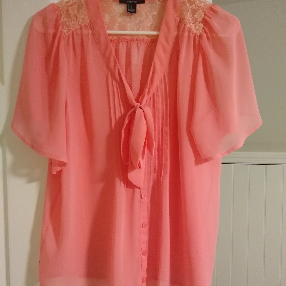 Sheer lacy top with tie